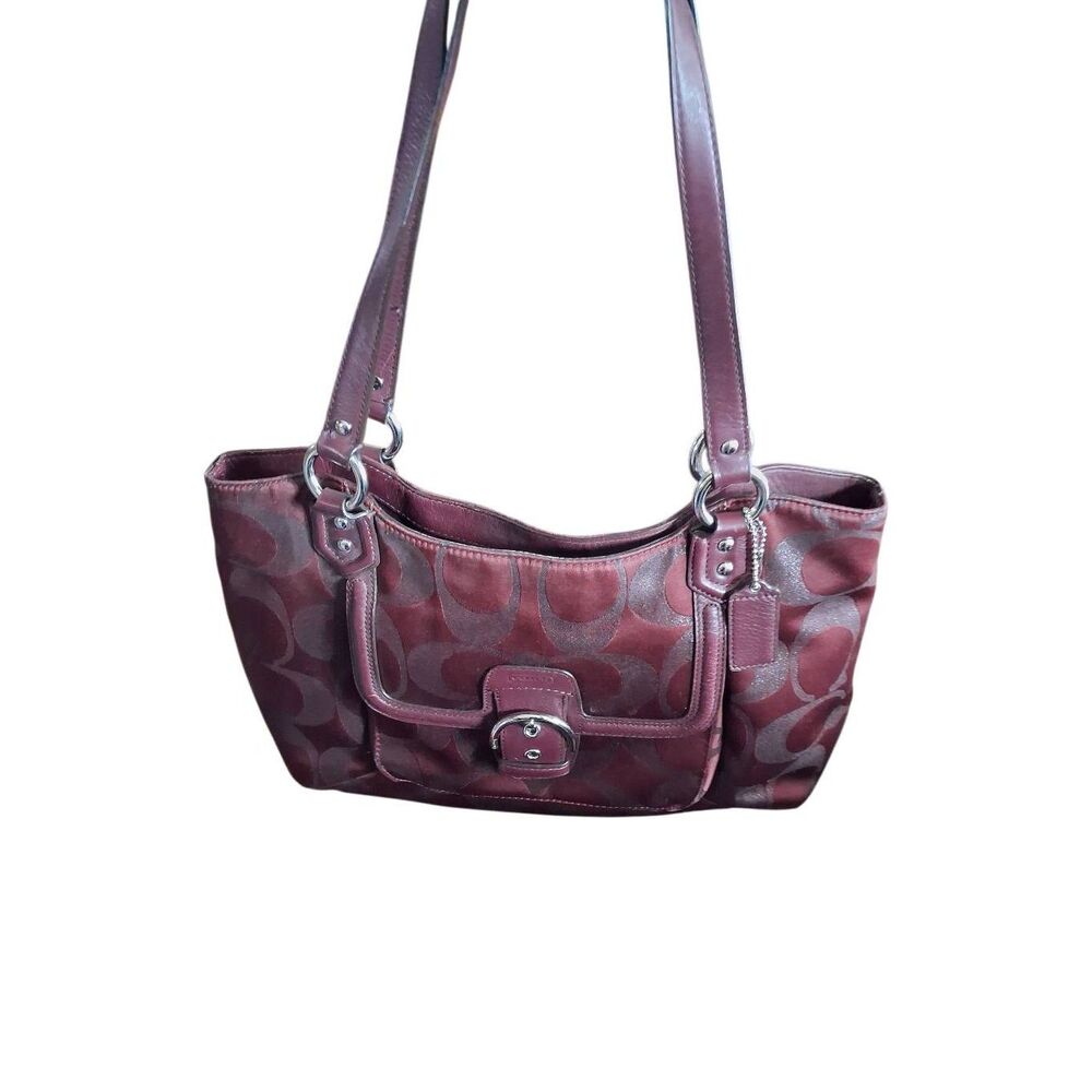 Coach burgundy Campbell signature metallic belle carryall